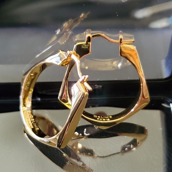 Gold Pentagon Hoop Earrings - Picture 3 of 3